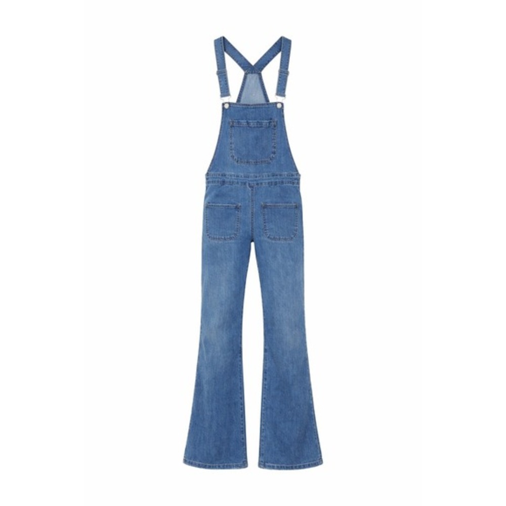 Edikted Denim Overalls Women Size S Blue Flare Leg Jumpsuit - Picture 2 of 8